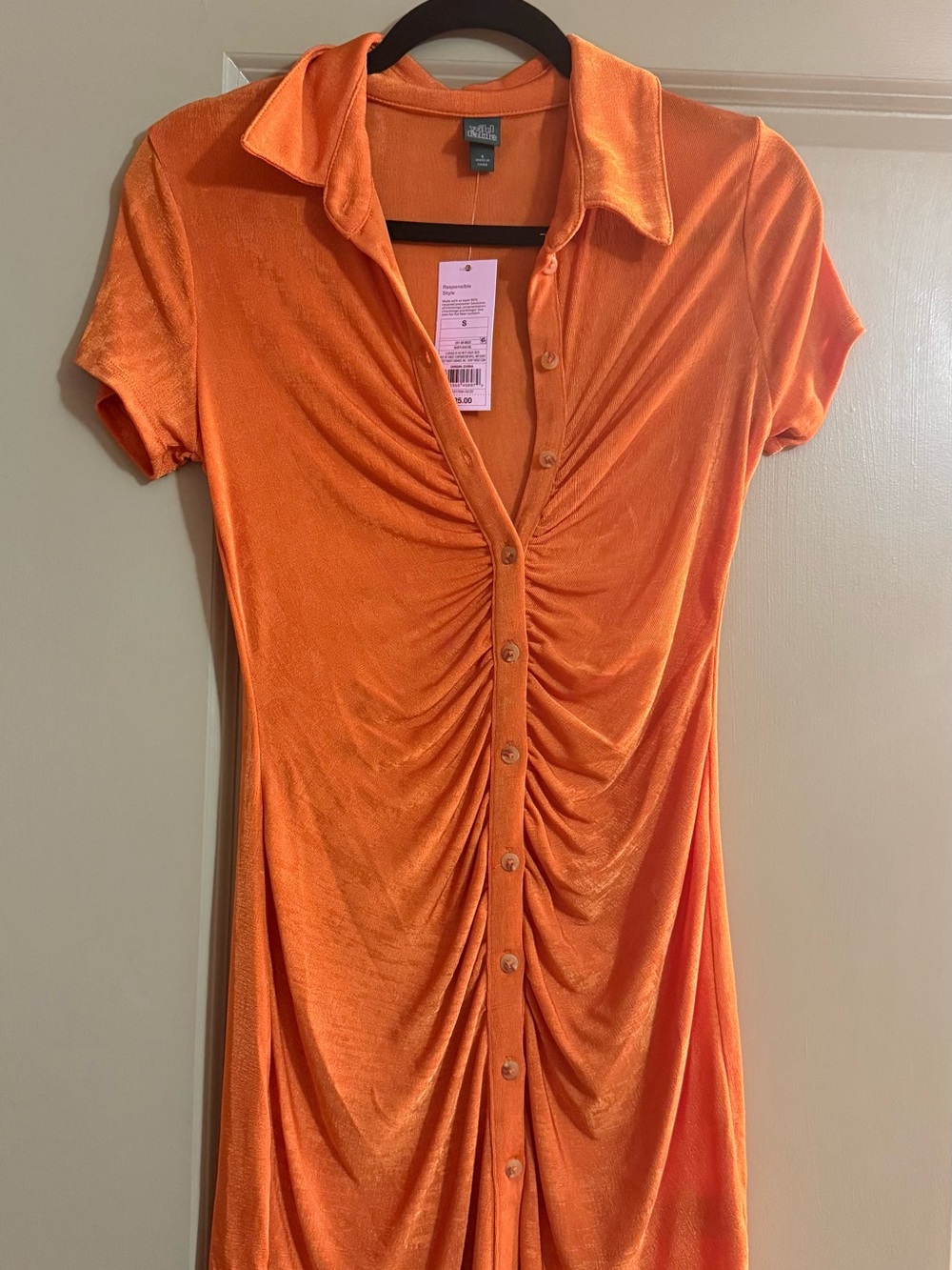wild fable Orange Ruched Button-Down Collared Top